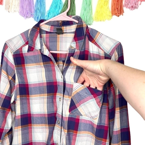 Eddie Bauer Rustic Plaid Pink Purple Orange Cozy Plaid Flannel Shirt Size Medium - Picture 4 of 13